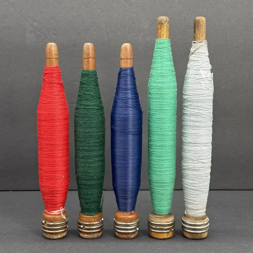 Set Of 5 Vintage Wooden Yarn Thread Wool Spool Spindle Bobbin Wood Loom 8''/9''